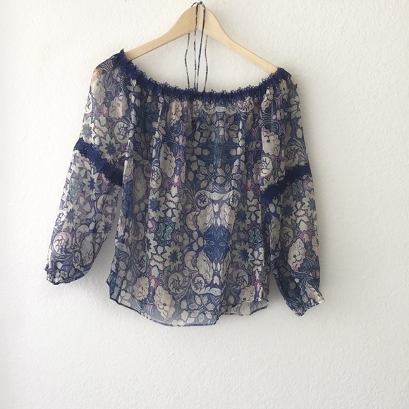 Foxiedox Floral Chiffon Off the Shoulder Blouse S - Picture 3 of 15